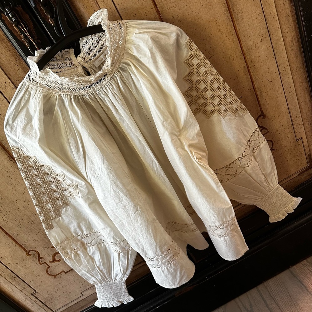 New Anthropologie Love the Label Ecru Embroidered Top